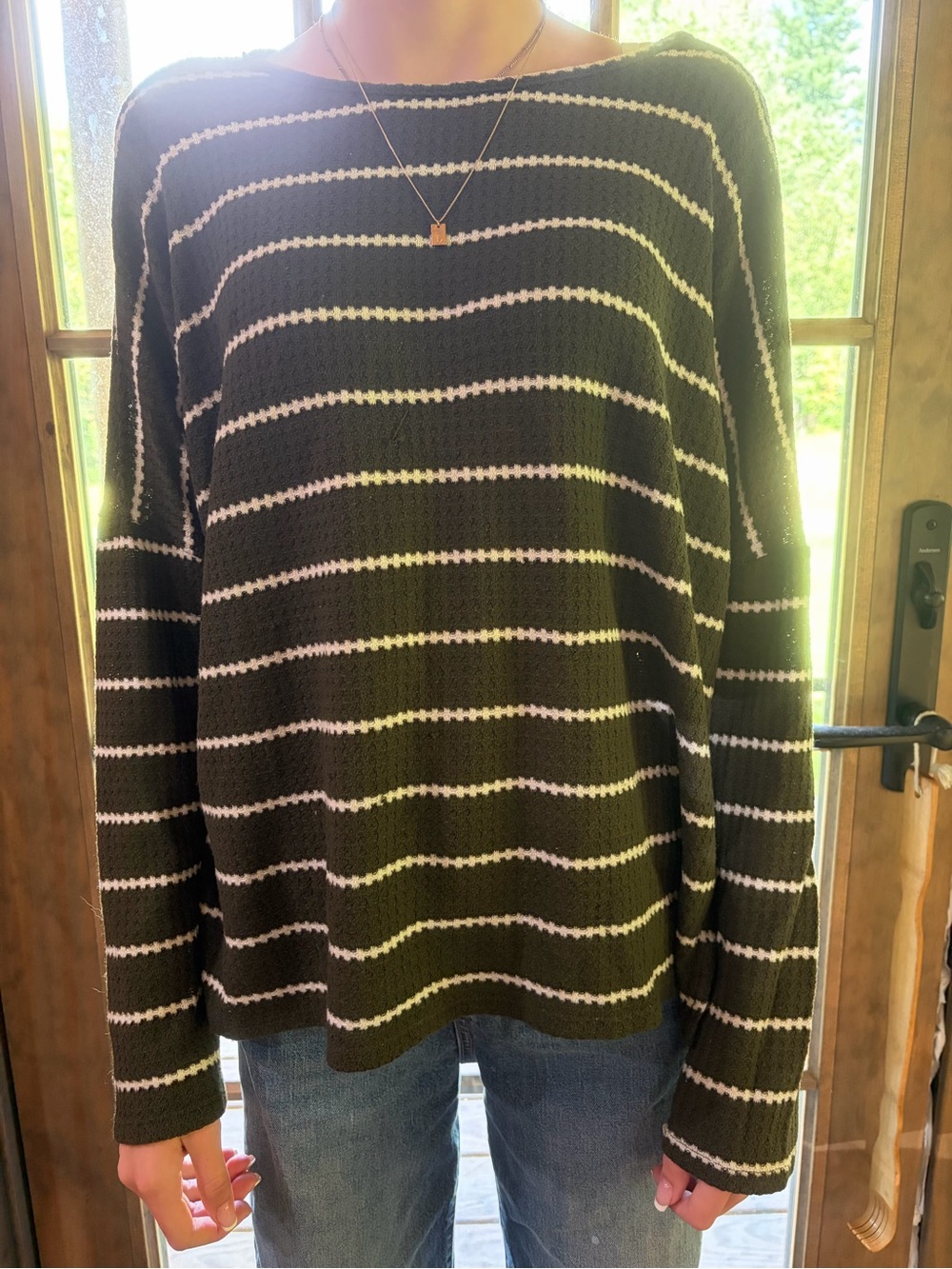 Ginger G Black Crewneck Sweater with White Stripes